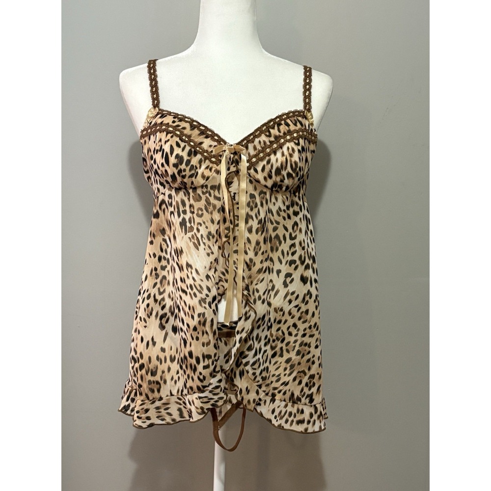 Seductive Wear by‎ Cinema Etoile Cheetah Babydoll Lingerie Set Lg Sheer Chemise